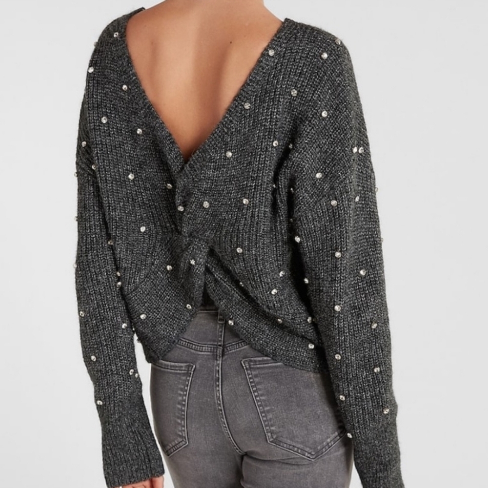 Express Embellished Rhinestone Twist Reversible Sweater - Picture 4 of 8